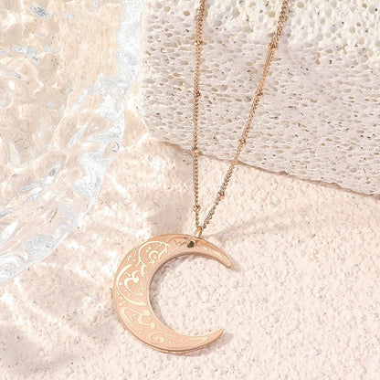 Simple Moon Titanium Steel Clavicle Chain Necklace (With gift box)(MAC218)
